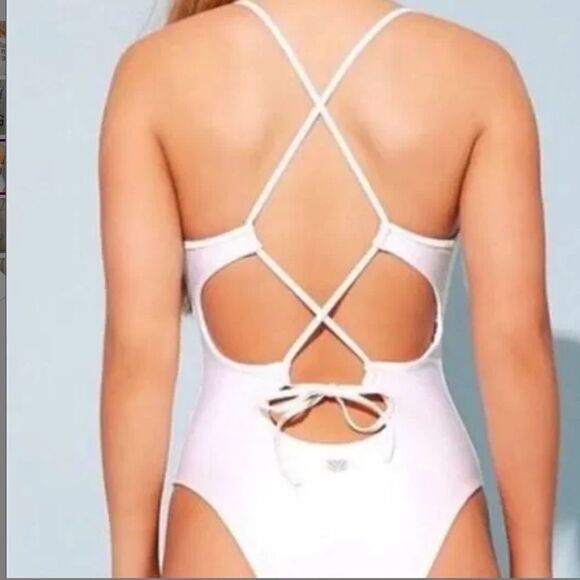 NWT Forever 21 White Sun my buns one piece bathing suit M - Picture 2 of 10